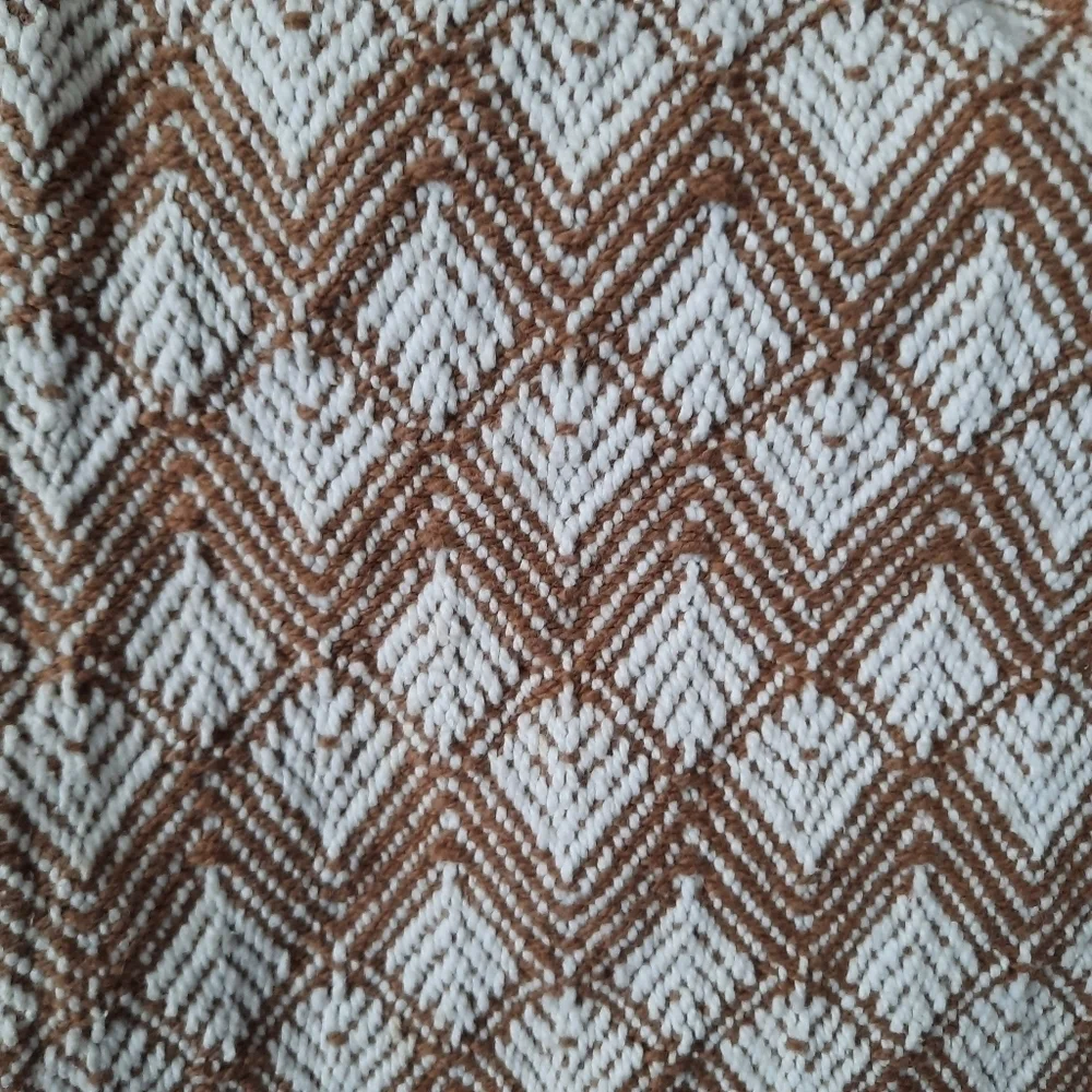 Woven Brown White Fringe Ends Boho Neutral Table Runner 13×70